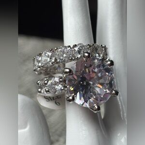 Hello Ice Gigantic Bling Diamond engagement ring and eternity wedding band set